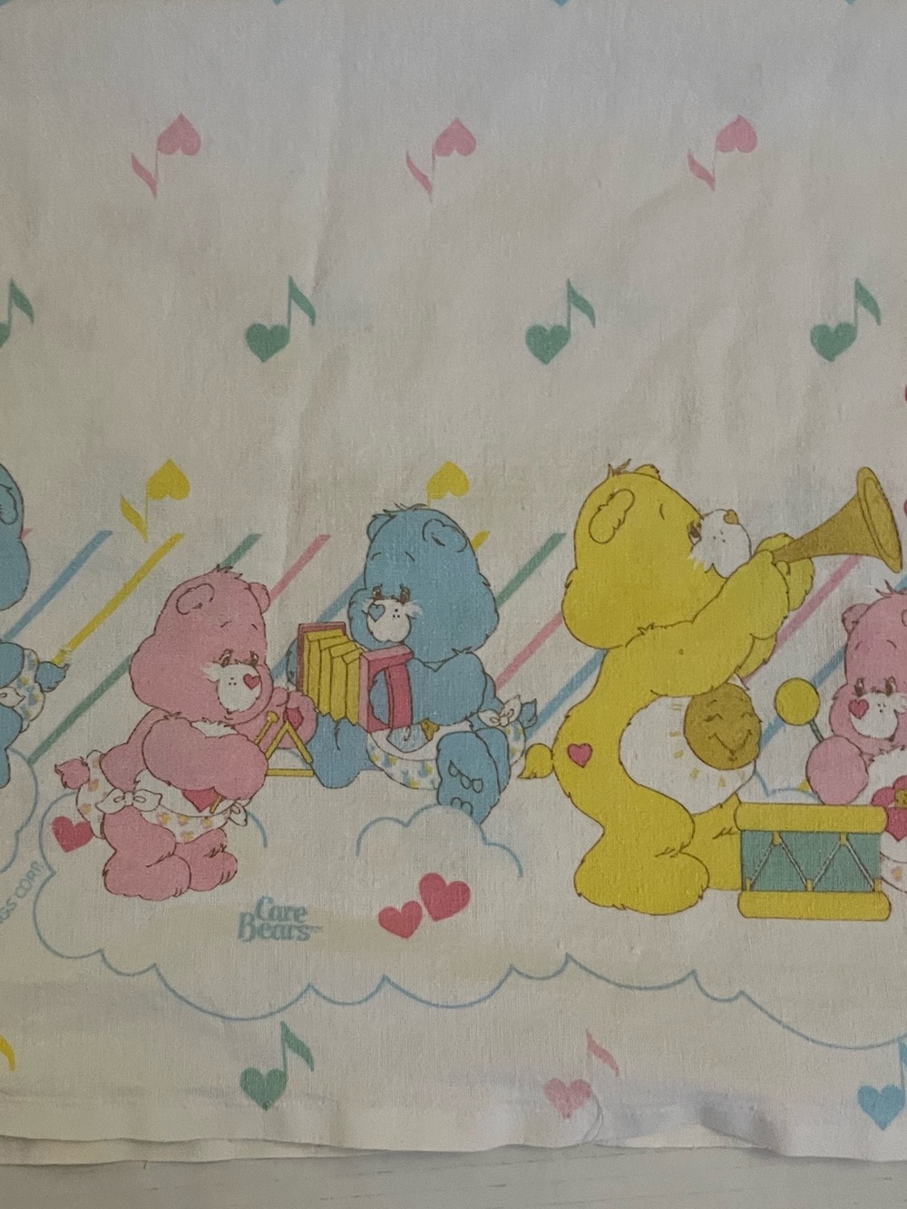 Vintage 1984 Care Bears Pastel music parade baby blanket